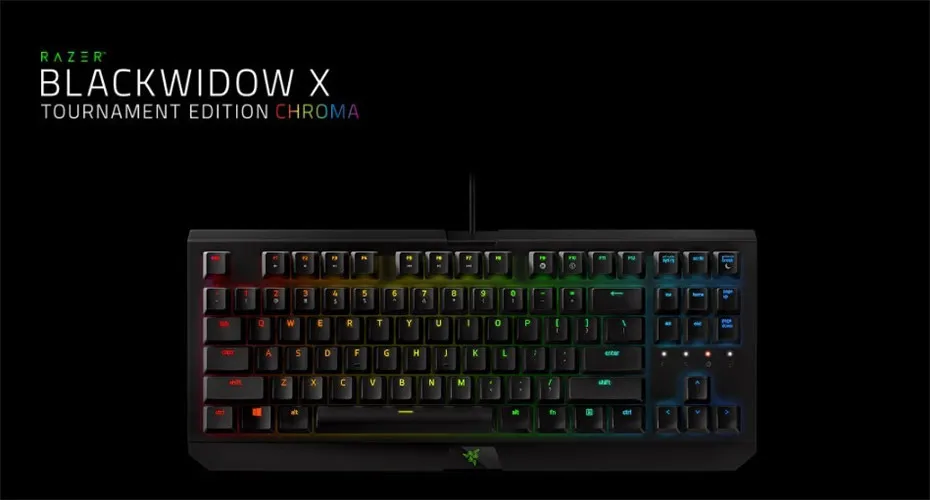 Проводная Механическая игровая клавиатура razer BlackWidow X Tournament Edition Chroma, 87 клавиш, зеленый переключатель, RGB подсветка клавиатуры