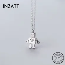 INZATT, настоящее 925 пробы, серебро, циркон, сердце, Минималистичная подвеска с кулоном-роботом, для модных женщин, панк, хорошее ювелирное изделие, аксессуары