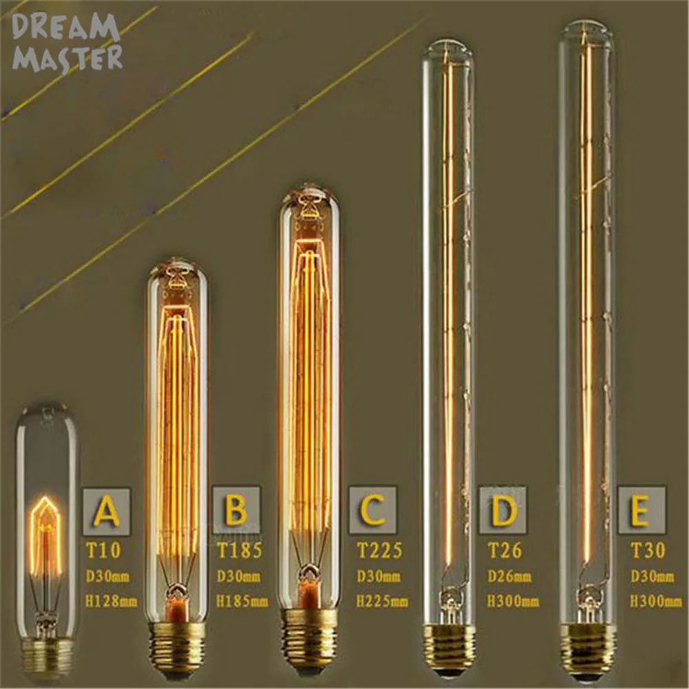 220V 240V T10 T185 T225 T300 Винтаж Эдисон лампы E27 накаливания Ретро светильник для Гостиная