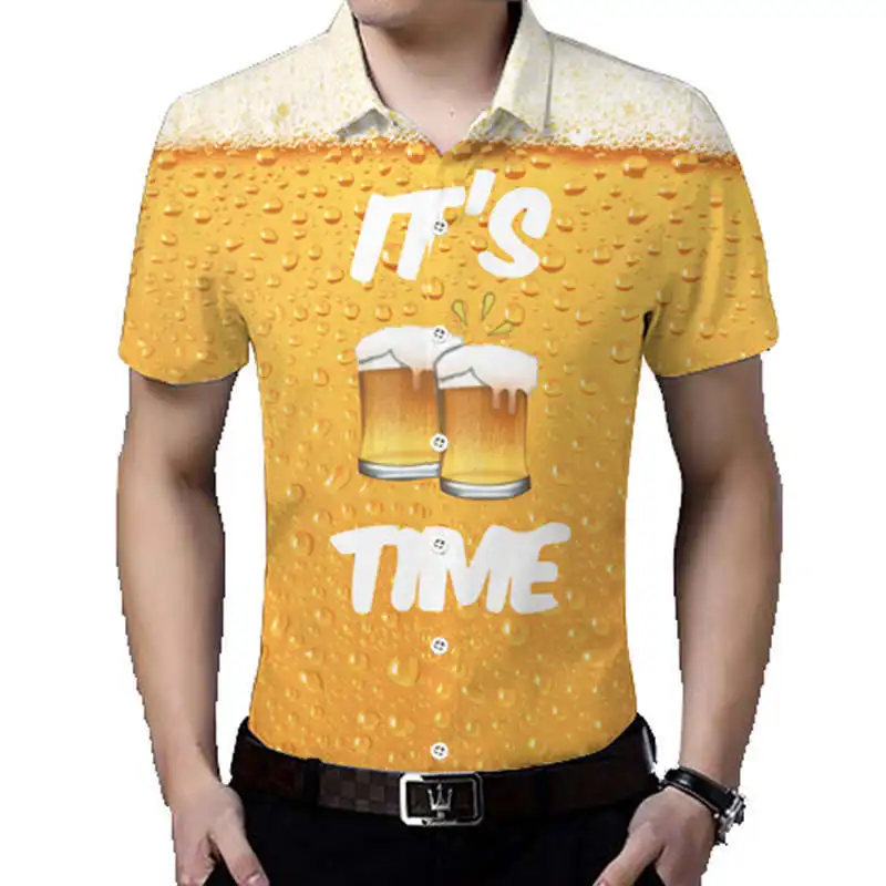 

2019 Beer Print Men Shirt It's Time Letter Women Men Funny Novelty shirt Short Sleeve Tops Unisex Outfit Clothing Camiseta