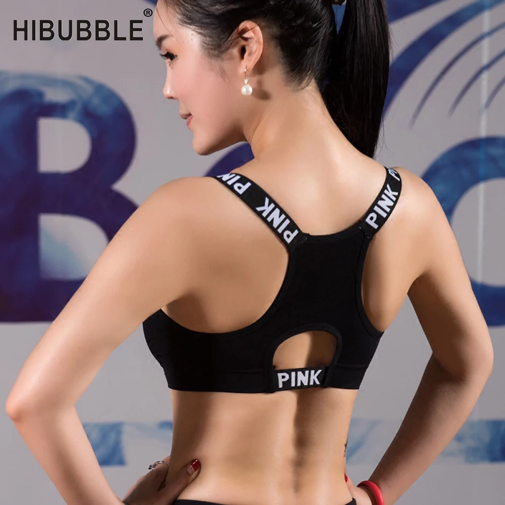  HIBUBBLE Women Bra Top Black/White Padded Brassiere Fitness Tank Top Female Bra Pink Letter Push Up