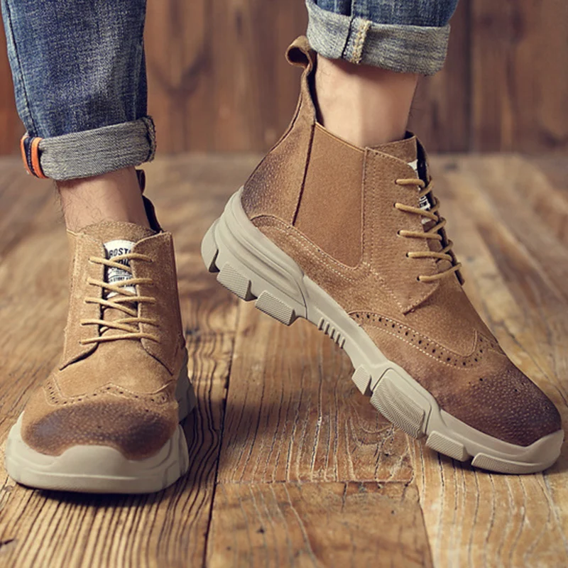 

Spring/autumn fashion boots genuine leather ankle boots men hard-wearing big size 11.5-12.5 designer Chelsea boots