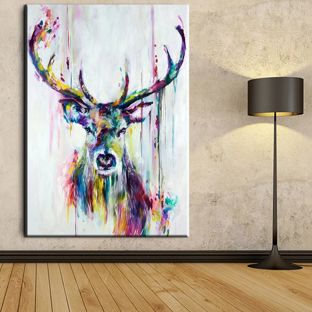 Xh181 Grand Triptyque Aquarelle Deer Head Affiches Imprimé