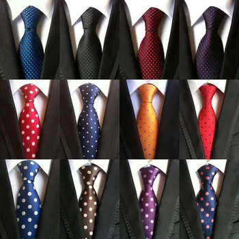 

New Arrivel Blue Dots Red Stripes Hand Made Jacquard Woven Silk Mens Ties Neck Tie 8cm Ties for Men Business Suit Wedding Party