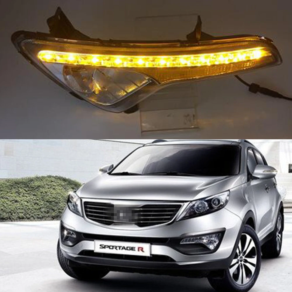 

Car Flashing 1 Set LED DRL Daytime Running Light Daylight With Yellow Turn Signal For Kia Sportage 2010 2011 2012 2013 2014