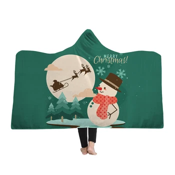 

Christmas Snowman Pattern 3D Printed Plush Hooded Blanket For Adults Kid Warm Wearable Polyester Throw Blankets Home Textile