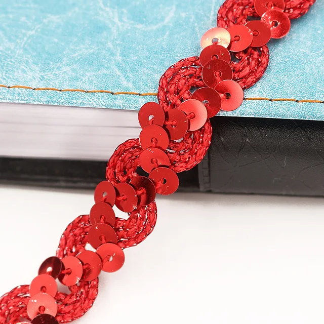 5Meters 1.5cm Loose Round Flat Sequins Laser Giltter Paillettes Sequins for Crafts Sewing on Cloth Accessory Sequin Trim red