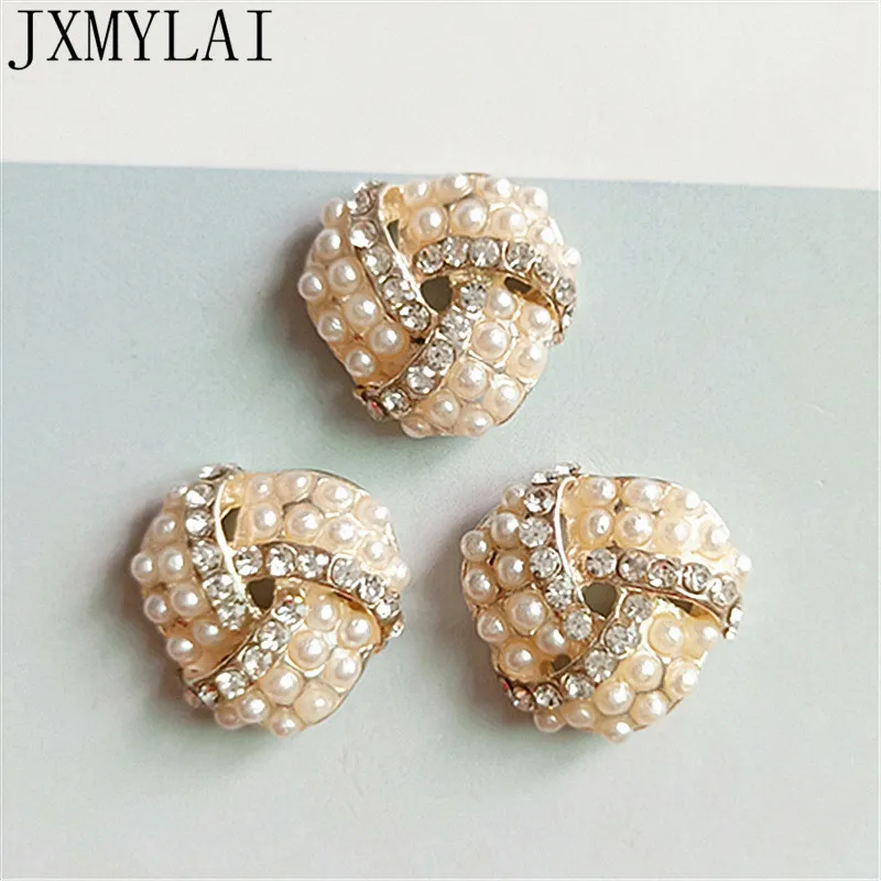 

10 PCS 17mm Fashion Metal Alloy KC Gold Crystal Rhinestone Imitation Pearl Flowers Connectors Charm For Jewelry Making