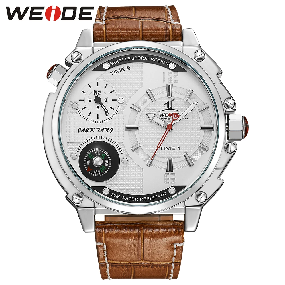 WEIDE бренд Relogio Masculino водонепроницаемые часы с компасом Мужские Аналоговые часы с ремешком из натуральной кожи военные наручные часы