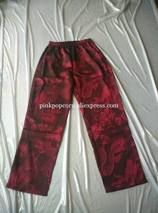 Китайский стиль, вышивка в виде дракона Феникса, сатиновые Широкие штаны, свободные штаны в стиле хип-хоп, женские брюки, штаны в стиле панк с эластичной резинкой на талии - Цвет: wine red