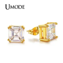 Umode 8 мм 2.5 карат Asscher огранка ясно цирконий позолоченные имитация алмаз сообщение стад серьги для женщин UE0187A