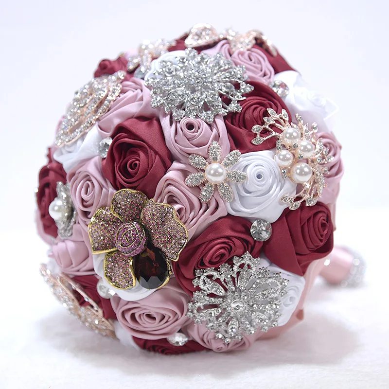 JaneVini Sparkly Кристалл букет невесты алмаз атласные розы Свадебные цветы Свадебные букеты Искусственные букет из бусин де Флер