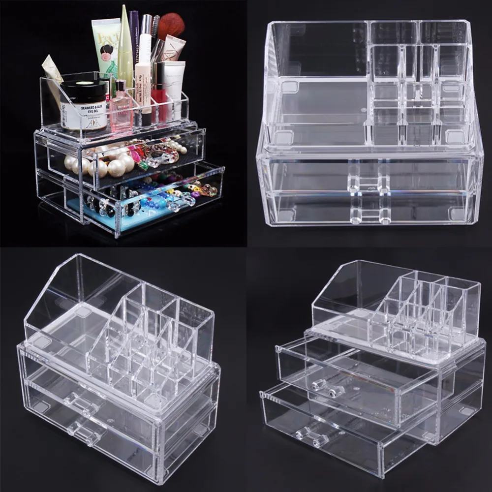 

Desk Makeup Organizer Desk Transparent Acrylic Cosmetic Case Storage Drawer Insert Jewelry Box Holder FULI