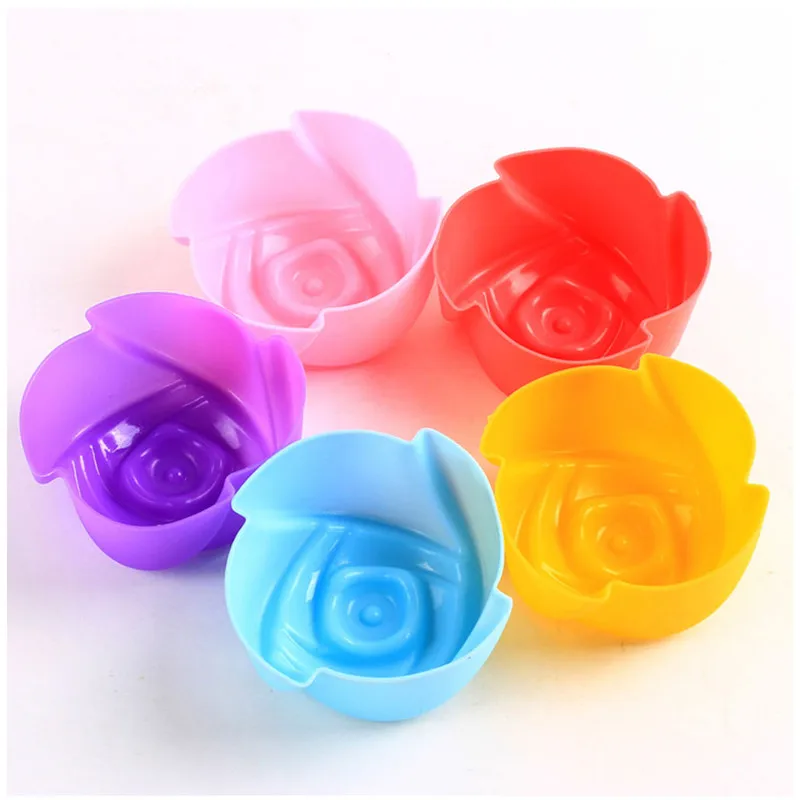 10PCS Rose flower Silicone Samll Loaf Pan Muffin Baking Cups Cupcake Mold Mould