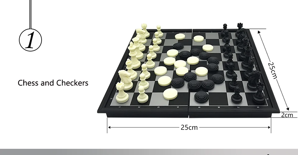 Easytoday Plastic Chess Set Checkers Pieces Two In One Magnetic Folding Chess Board Classic Entertainment Games Gifts (1)