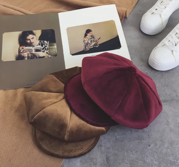 2018 New Men And Women Hat Autumn Winter Cap Fashion Korean Version Of The Velvet Light Board Octagonal Hat Retro Cap HC53 (3)