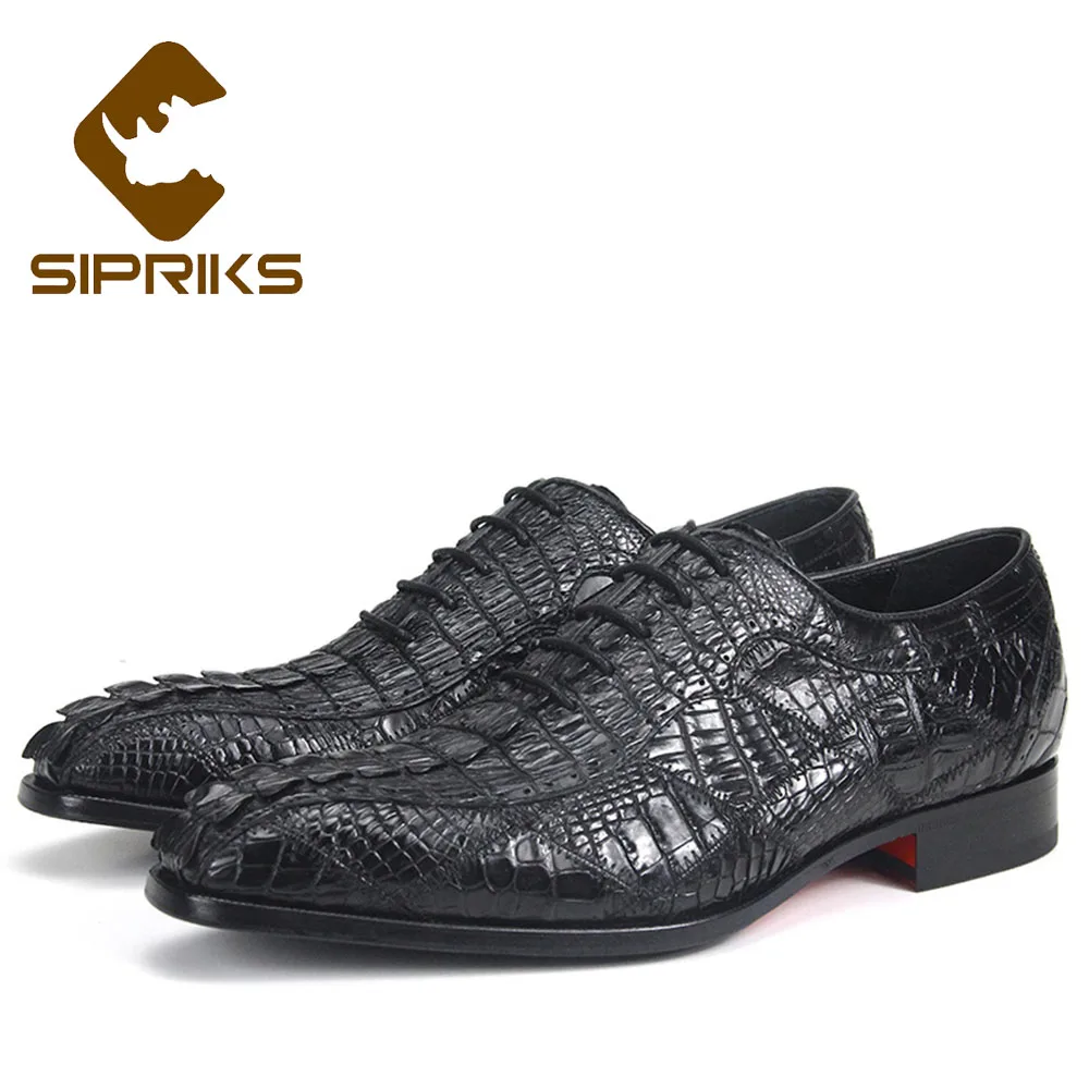 

Sipriks Luxury Goodyear Welted Oxfords Imported Crocodile Skin Leather Dress Shoes Boss Men Business Office Gents Formal Shoes