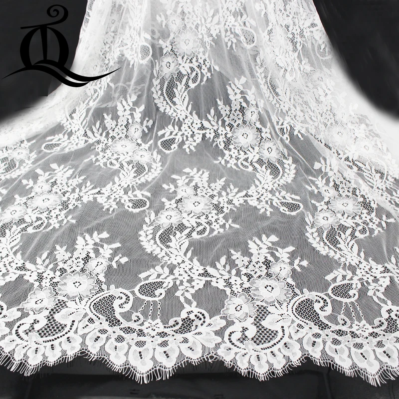 

50*140cm elegant fine workmanship tulle mesh embroidered bright white wedding lace fabric with cording bridal gown lace new 3