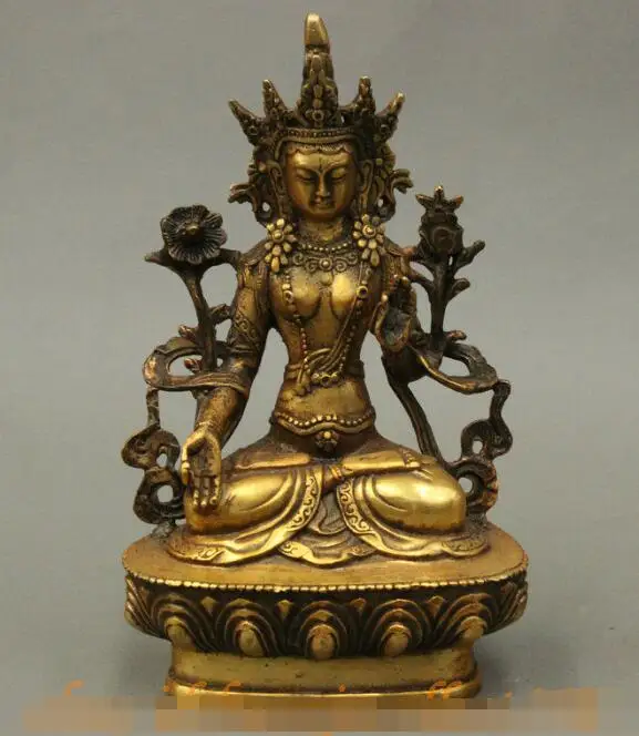 

song voge gem S7364 Tibetan Buddhism Bronze White Tara GuanYin Goddess Lotus Seat Statue Sculpture