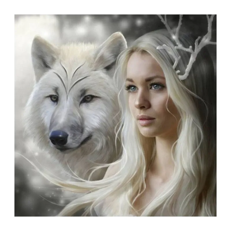 

Rhinestone Painting Crystal Home Decor DIY Diamond Painting Wolf With Women Cross Stitch Pattern Diamond Embroidery