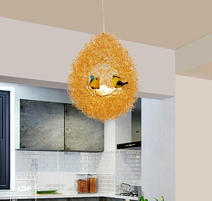 Креативная Птичье гнездо ресторан люстра Золотое искусство птицы постмодерн простой бар индивидуальность скандинавские спальни лампы
