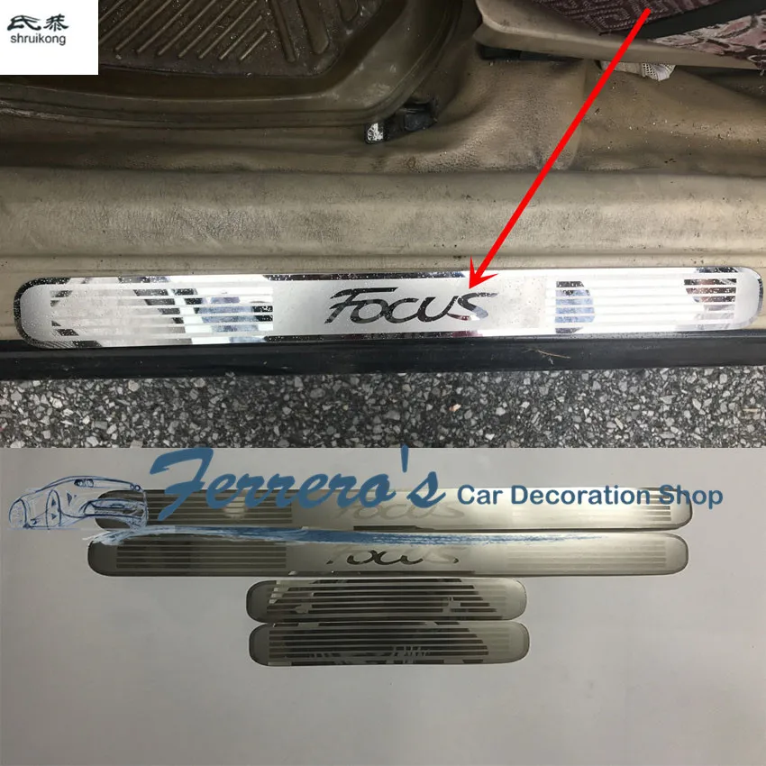 

Free shipping 4pcs/lot car stickers styling for 1998-2004 Ford FOCUS 1 MK1 ultra-thin Stainless Steel Door Sill Scuff Plate