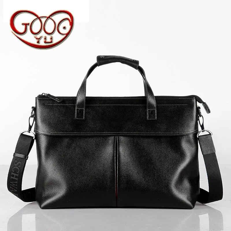 

Men 's leather cross - section leisure computer Baotou layer of cowhide solid color large - capacity business briefcase