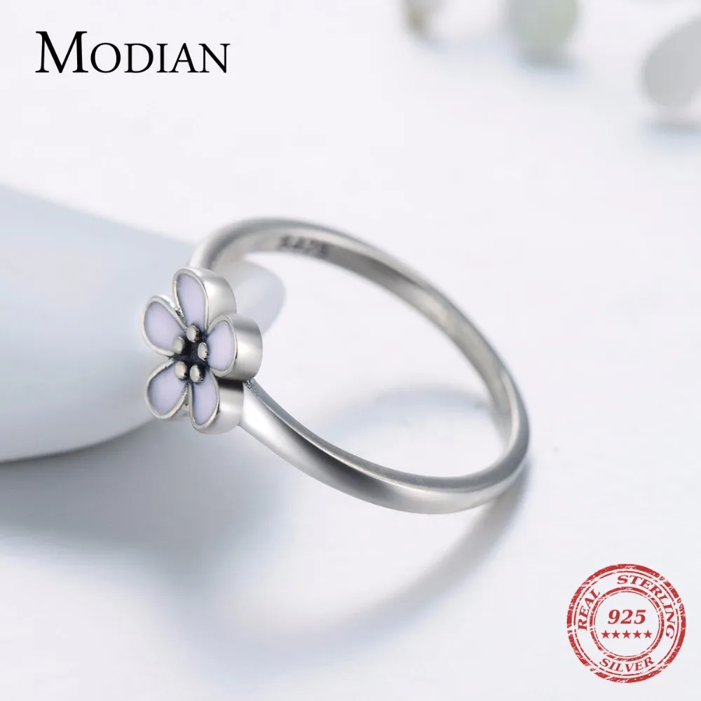Modian Top Quality Elegant Pink Enamel Fashion Ring 100% Original 925 sterling Silver Engagement Jewelry For Women Wedding Gift