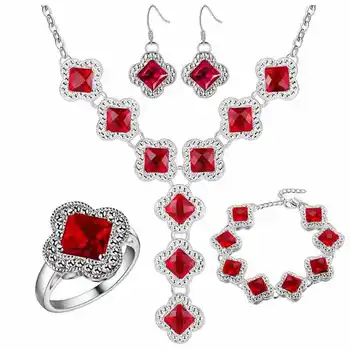 

Thick plated jewelry set 925 jewelry wholesale wholesale red gem fashion set