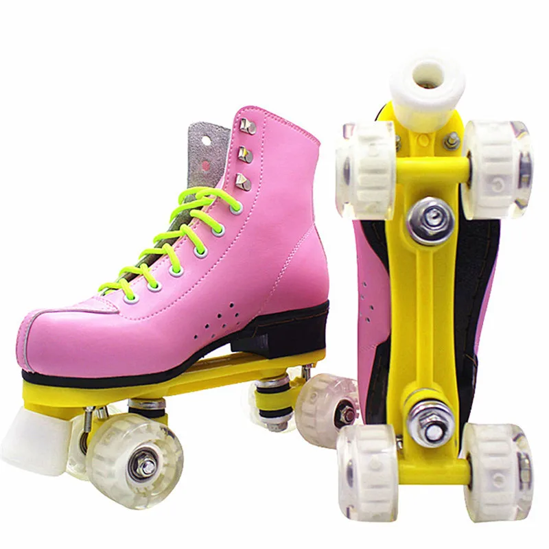 جديد الاطفال صف مزدوج الرقم زلاجات دوارة اثنين خط التزلج الإناث Patines أون لينيا (Fiat Linea Adulto جلد البقر بو عجلة وامض أحذية رياضية IB07