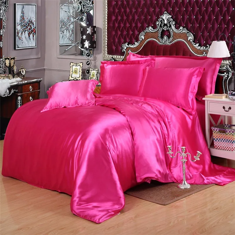 Waliicorners 4Pcs Silk Black White Color Silk Bedding set King Queen size Bed set Solid color Brief Duvet cover set Bedclothes bed linen set 34 IMG_3715