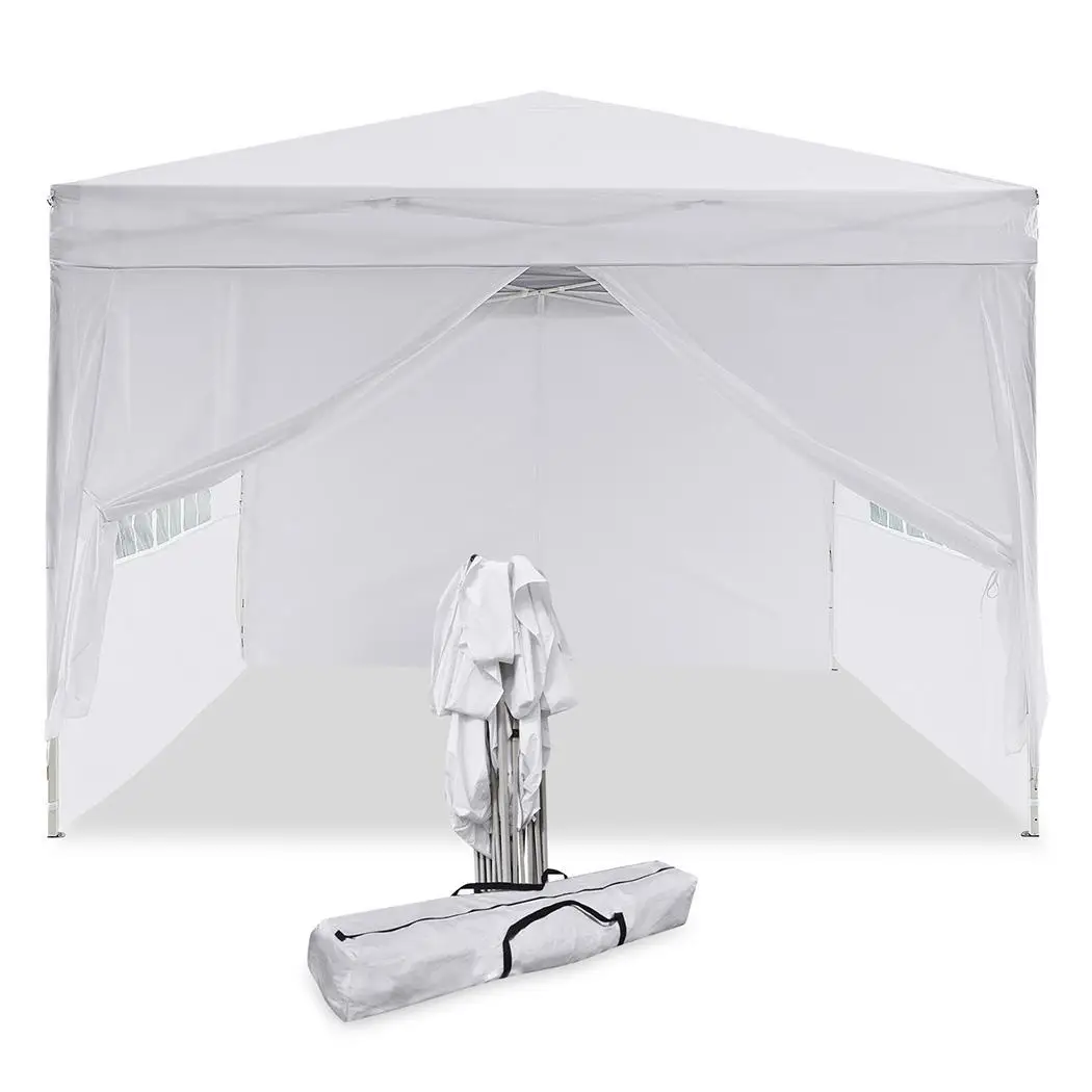 Полиэфирные всплывающие навесы 10 на 10 футов вечерние палатки для кемпинга, натуральный цвет, алюминиевая трубка с 4 боковыми панелями, выставочные палатки - Цвет: white
