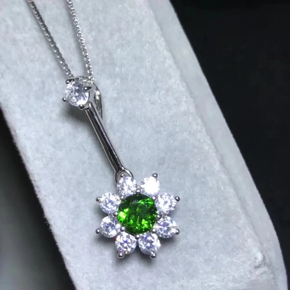 Верность естественно 5 мм диопсид Подвески S925 серебро изысканный Fine Jewelry подарок для женщин партии натуральный зеленый камень