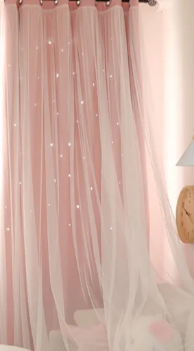 Fansty полые звезды теплоизоляционные затемненные шторы для гостиной, спальни, принцессы, комнатные жалюзи, Прошитые белая, тонкая, прозрачная ткань - Цвет: Pink