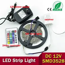 Free Shipping led wholesaler 3528 RGB led strip light 5M 300SMD led stripe 24keys SMD IR Remote Controller, Or White Blue Red
