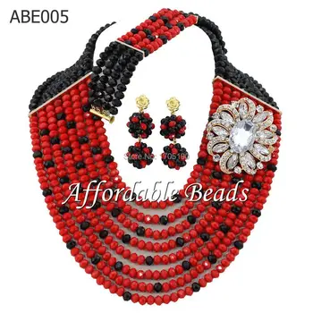 

Splendid Crystal Women Black Beads Jewelry Set Red African Wedding Beads Jewelry Set Party Necklace Set Free Shipping ABE005
