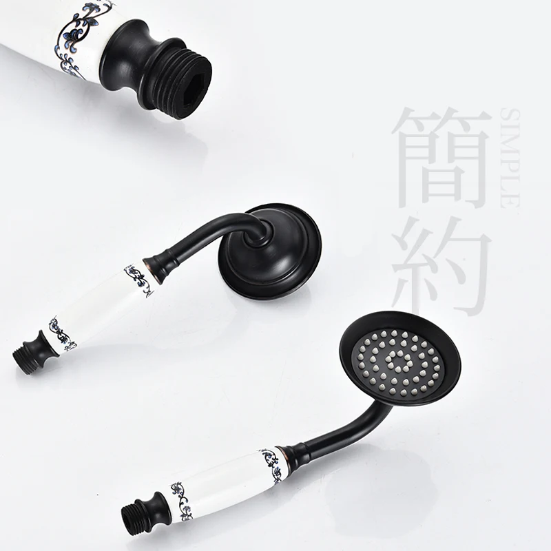 quyanre wanfan gappo black broze shower faucets set rainfall shower head creamic handshower swivel tub spout dual handles mixer tap bathroom shower3