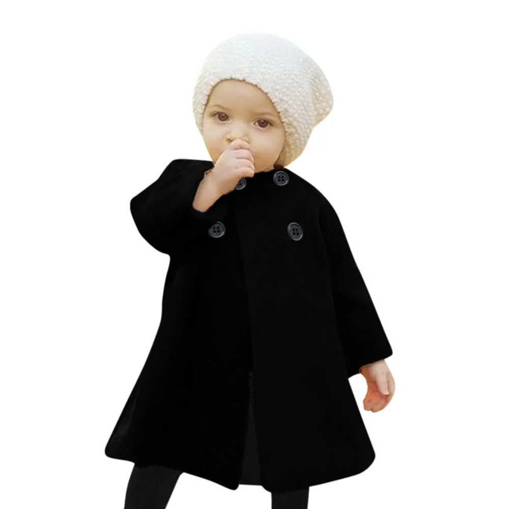 Стиль милый осень-зима для девочек верхняя одежда для детей плащ Куртка теплое пальто одежда Прямая - Цвет: Black