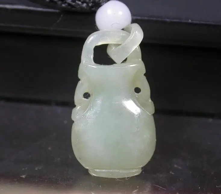 Green 100 Natural A JADE JADEITE PENDANT Small Vase W Ring Circle