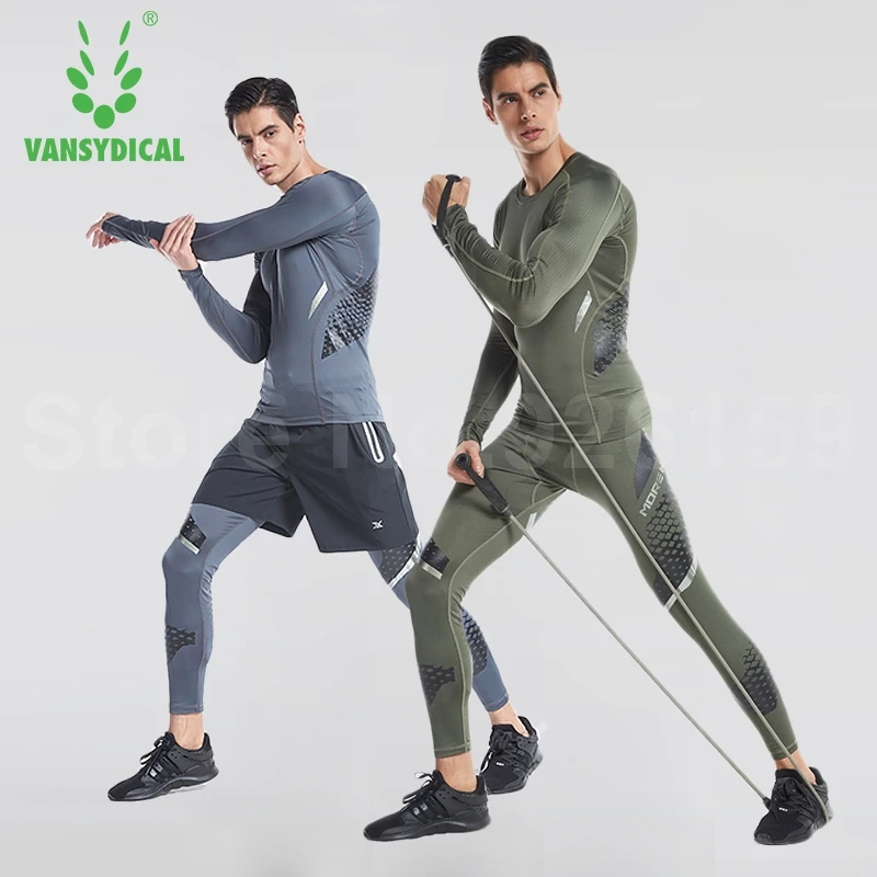 Vansydical новые мужские дышащие костюмы для бега компрессионные мужчин Спортивная