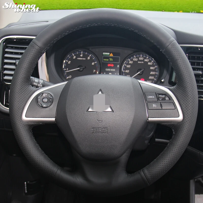 Shining wheat Hand stitched Black Leather Steering Wheel Cover for Mitsubishi Outlander 2013 2014 Mirage 2014