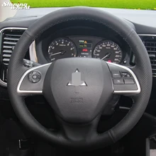 Shining wheat Hand stitched Black Leather Steering Wheel Cover for Mitsubishi Outlander 2013 2014 Mirage 2014