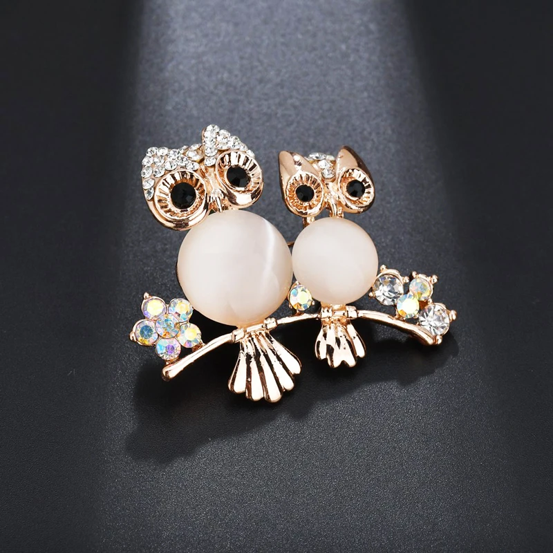 Opal Owl Brooches Mother with kids animal Crystal brooches pins women girls birds Clothes jewelry brooch buckles (11)