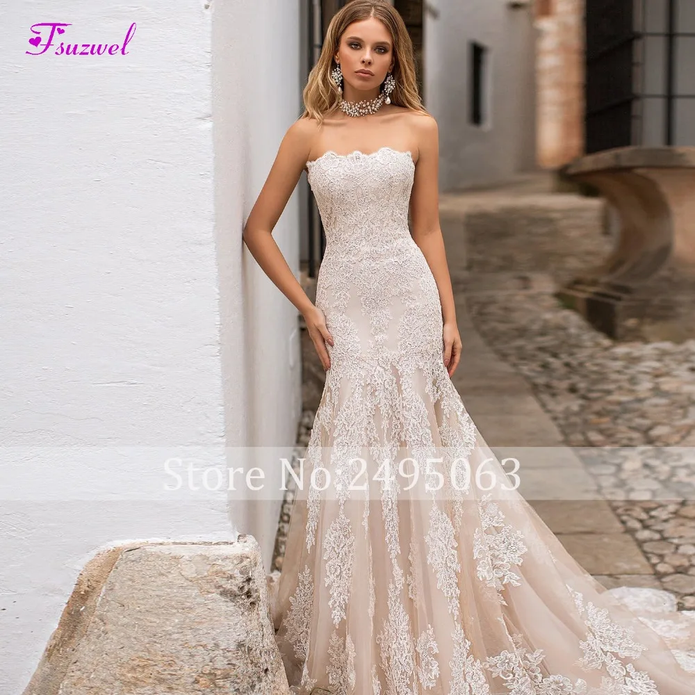 Fsuzwel, дизайн, аппликация, длинный рукав, Русалка, свадебное платье,, сексуальное, вырез лодочкой, труба, свадебное платье, Vestido de Noiva размера плюс