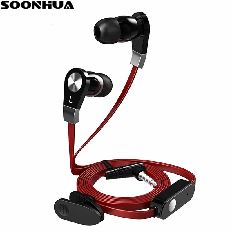 

SOONHUA Flate Wire Earphones With Mic Super Bass Stereo Sports in-ear Ear Buds Headphones Gaming Headset For iPhone 6 6s Xiaomi