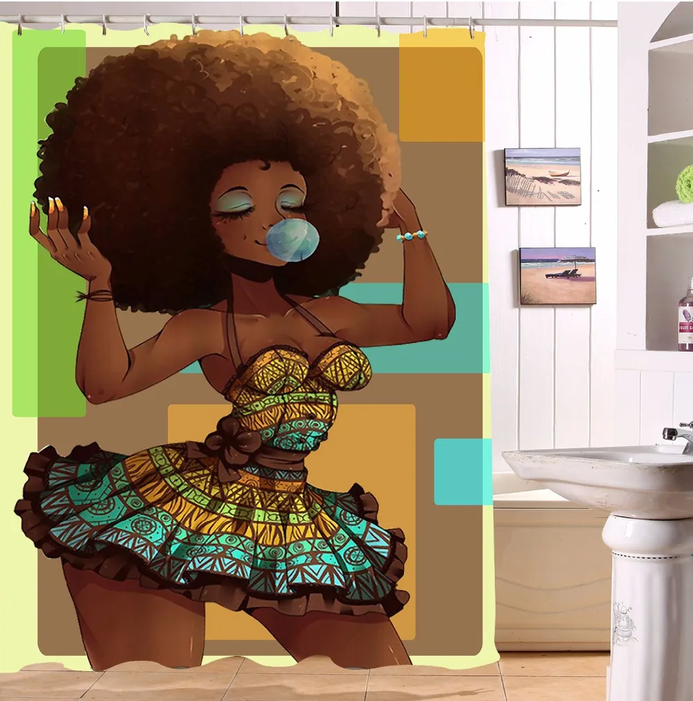 Retro Afro Hairstyle Worn by a Beautiful African Woman Shower Curtain Hooks 72/"