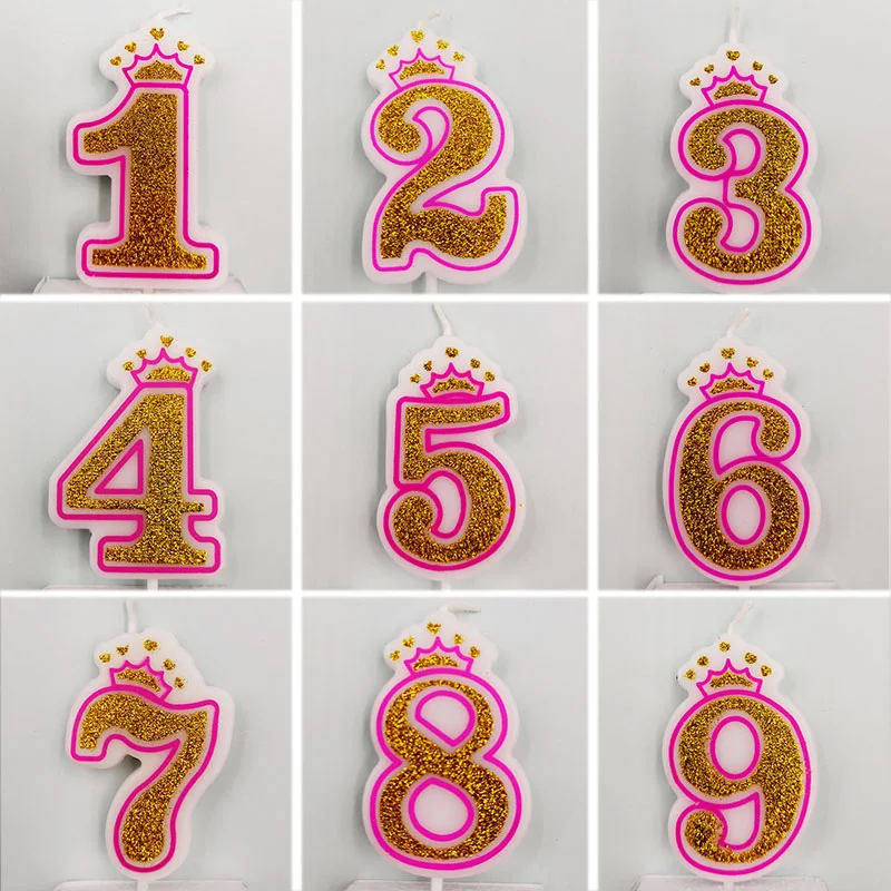 

1PC Gold Glitter Script Pink number 0-9 Cake Toppers Kids Birthday Party Favors Personalized Happy Birthday Cake Decorations