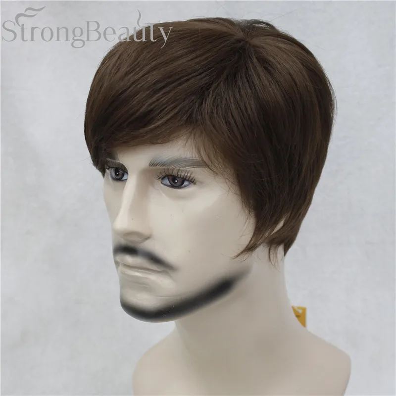 StrongBeauty pelo recto sintético chico parte lateral corto negro/marrón Cosplay hombres/mujeres pelucas
