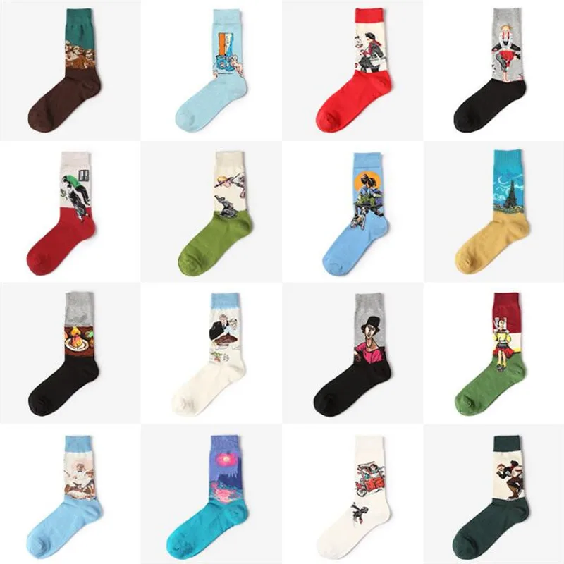 Новый Для мужчин Happy Socks ретро картина маслом Книги по искусству носки новинка длинные скейт носки Для мужчин Street Стиль забавные носки для