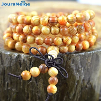 

Natural Indonesia Agathis Alba Wood 108 Beads Bracelets 6-8mm Round Wood Prayer Beads Bracelet Multilayer Jewelry Accessories